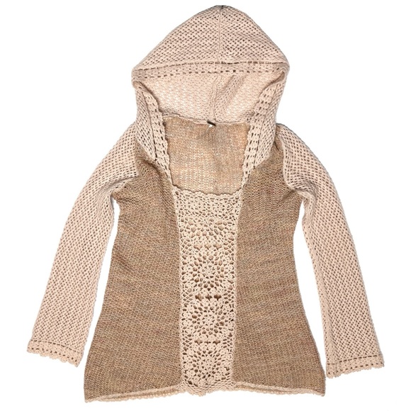 Free People Merci Hooded Wool Blend Crochet Tunic Sweater Size M Boho Festival - Picture 5 of 15